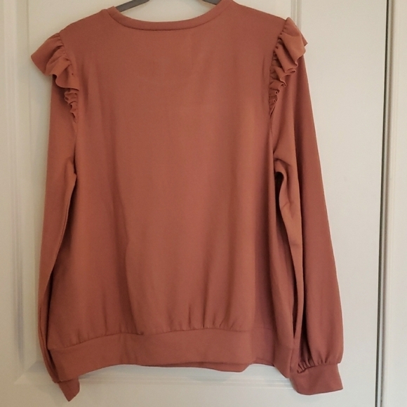 Cupio Women's Long Sleeve Ruffle Chest Knit Top Terracotta Clay - XL - Picture 4 of 10